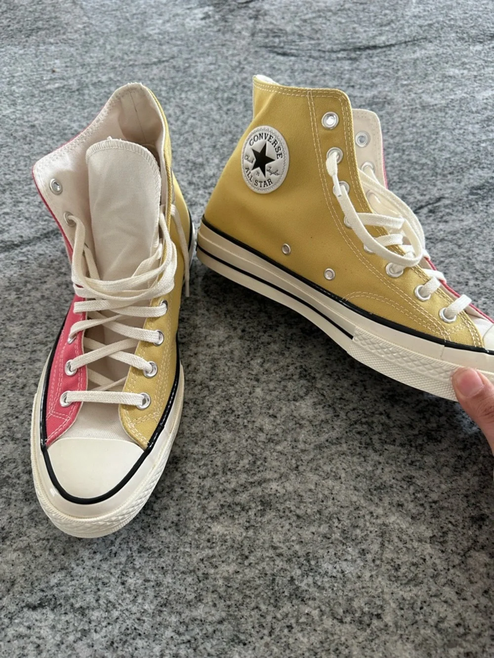 Two-Tone High Top Converse Canvas Sneakers in Coral & Yellow - Picture 4 of 11
